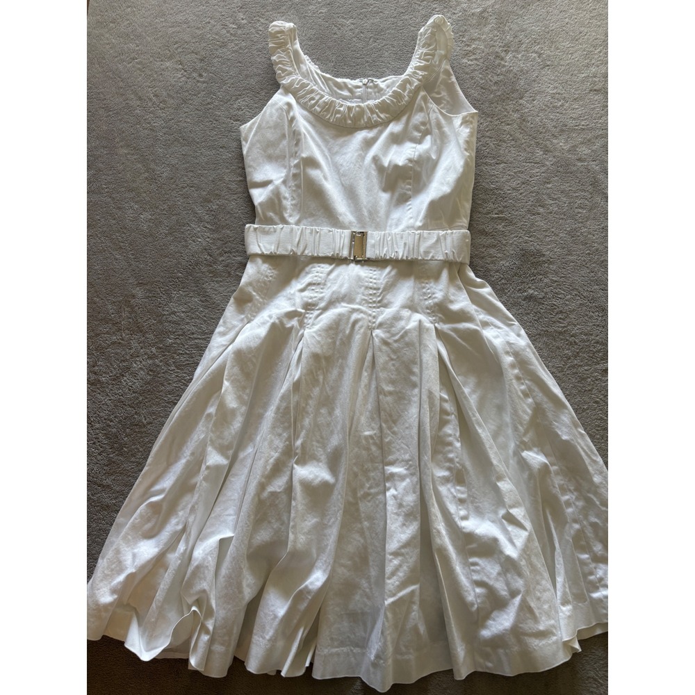 Calvin Klein Women's Size‎ 4 White Cotton Fit & Flare Dress Belted Sleeveless